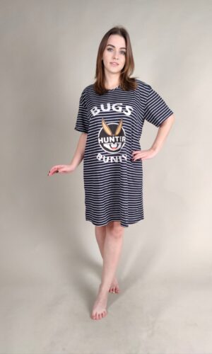 Жіноча домашня футболка-туніка в смужку oversize бамбукова