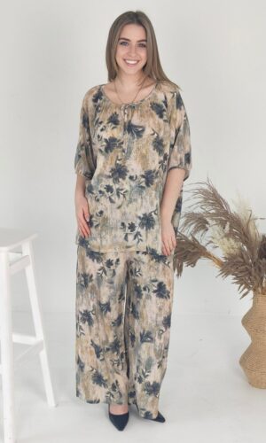 Жіночий костюм Saimeiqi зі штапелю, різнокольоровий з квітами (5003-23)