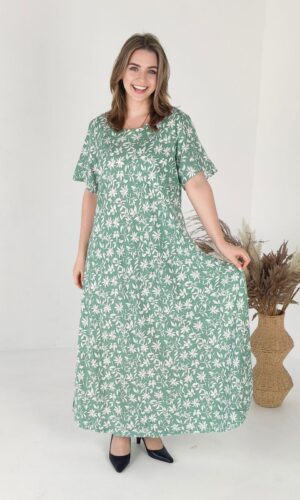 Жіноча сукня Saimeiqi зі штапелю, бірюзова з квітами, one size (081-23)
