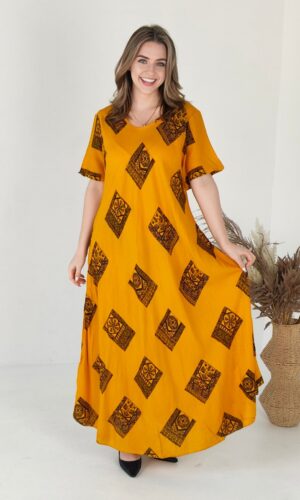 Жіноча сукня Saimeiqi зі штапелю, жовта з орнаментом, one size (081-21)