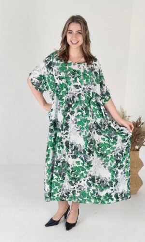 Жіноча сукня Saimeiqi зі штапелю, біла з листями, one size (1312-21)