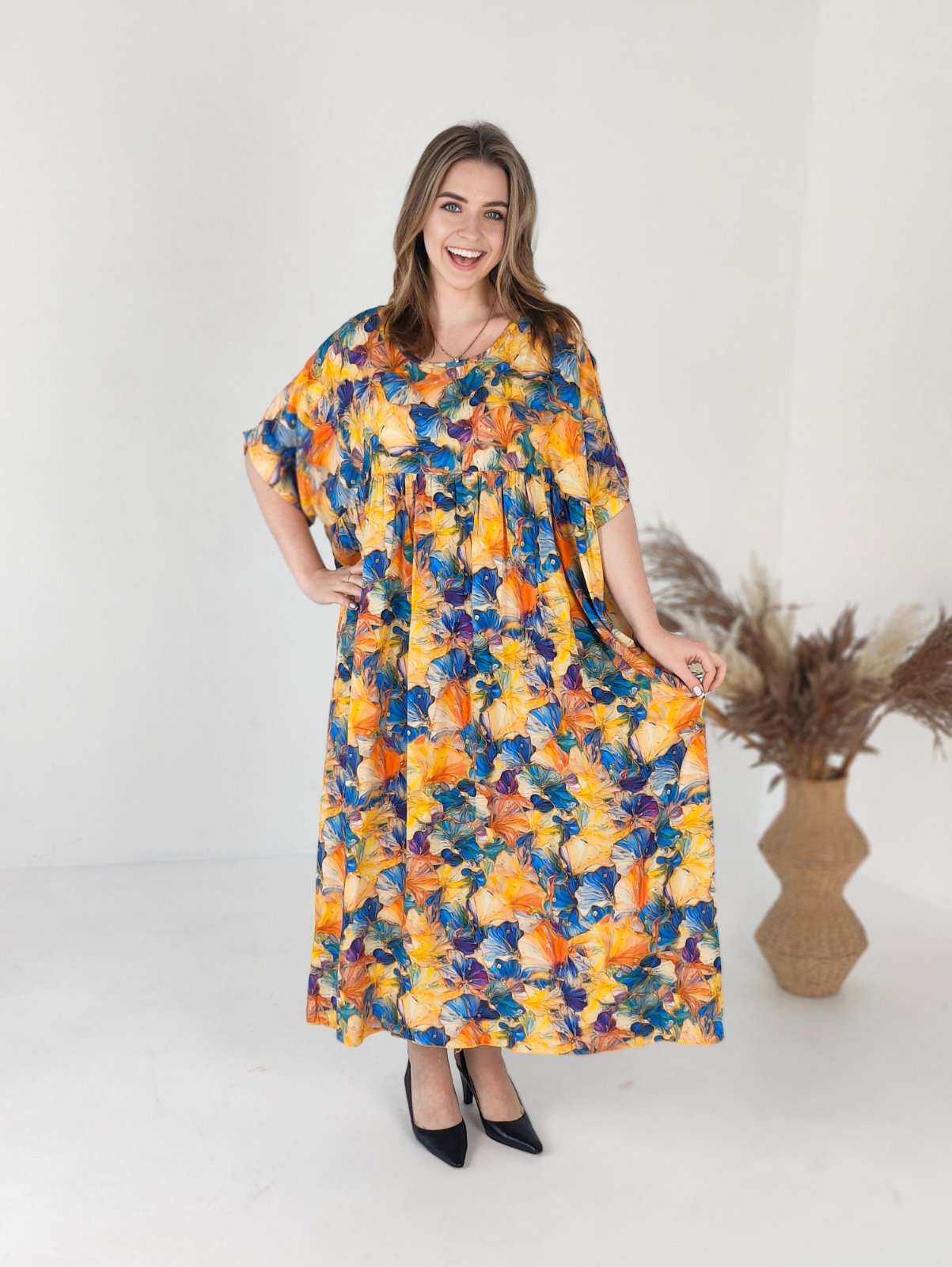 Жіноча сукня Saimeiqi зі штапелю, різнокольорова з квітами, one size (1312-24)