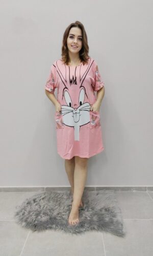 Жіноча домашня футболка-туніка oversize бамбукова з кишенями