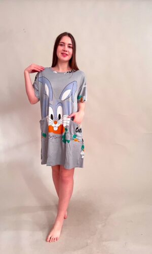 Жіноча домашня футболка-туніка oversize бамбукова з кишенями