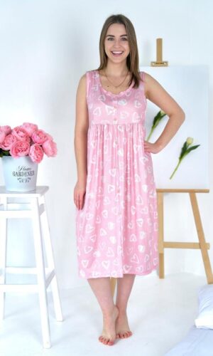 Нічна сорочка Saimeiqi бамбукова, рожева з сердечками (70419-120)